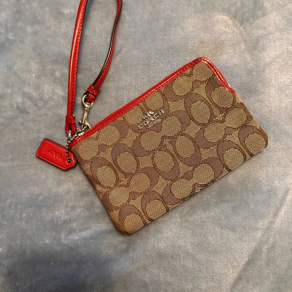 Coach Brown and Red Wristlet